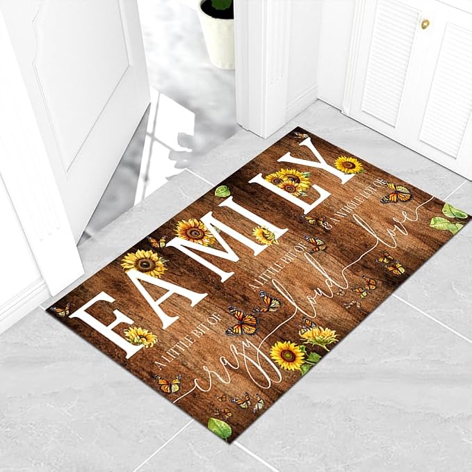 GUBIYU Farmhouse Sunflower Area Rug for Living Room A Little Bit of Crazy Family Welcome Door Mat,Home Porch Decor Doormat,Farmhouse Entrance Rug for Bedroom,Housewarming Gift,Wedding Room 23.6"x35.4"