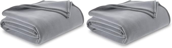 Vellux 1B07055 Original Insulating Core Hotel Style Solid Blanket Machine Washable Soft Cozy Warm Pet Friendly Bed Sofa Blankets, Twin, Grey (Pack of 2)