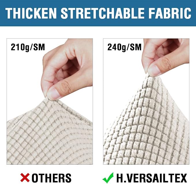 H.VERSAILTEX 4 Piece Stretch Sofa Covers for 3 Cushion Couch Covers for Living Room Furniture Slipcovers (Base Cover Plus 3 Seat Cushion Covers) Upgraded Thicker Jacquard Fabric (XL Sofa, Ivory)
