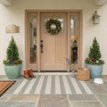 LEEVAN 3x5 Outdoor Rug for Porch, Washable Striped Welcome Front Porch Mat | Outside Entryway Patio Rug, Woven Doormat Grey and White Buffalo Backyard Layered Mat for Entrance/Balcony/Apartment