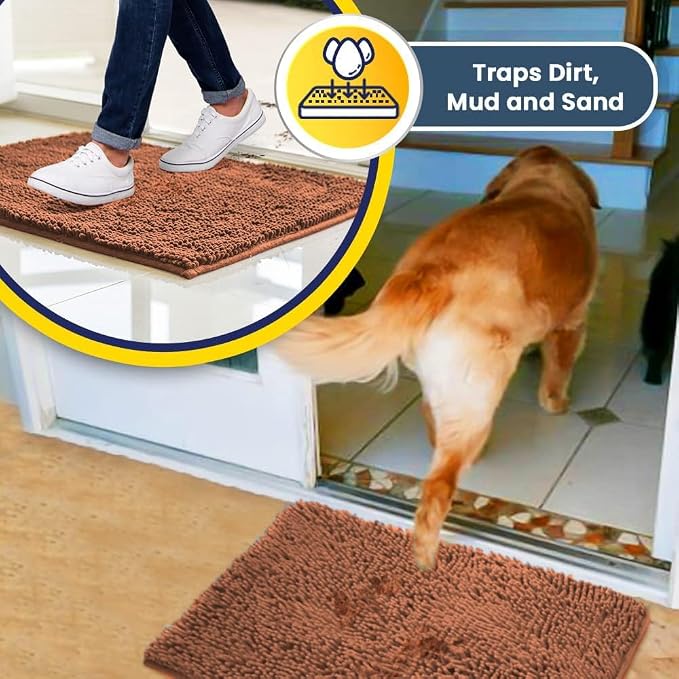 Muddy Mat® | Super Water Absorbent Door Mat Indoor, Microfiber Quick Dry Chenille Entryway Rug, Slip Resistant Front Door Mat, Indoor Mats for Entryway, Machine Washable Pet Rug, Peach 24" x 40"