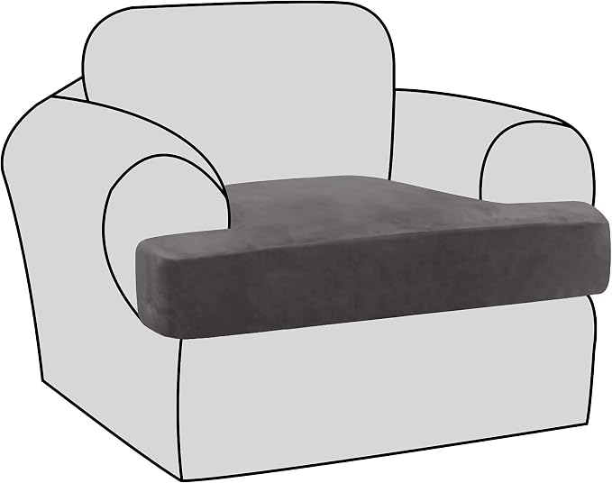 H.VERSAILTEX Stretch Velvet T Cushion Chair Covers for Living Room Armchair Sofa Cover Couch Cover Slipcover T Cushion Seat Cover Stay with Elastic Bands(Armchair,Grey)