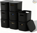 ORGIDOL 8 Pack Black Storage Bins with Lids Stackable Storage Container for Organizing, Black Storage Boxes with Handle for Shelves, Cute Organizer Bins for Craft, Snacks, 9.85x6.9x5.7 inch