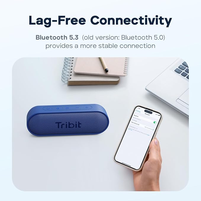 Tribit XSound Go Portable Bluetooth Speaker, 16W, 24H Playtime, Beige | IPX7 Waterproof, Custom EQ, XBass, BT5.3, Wireless, Loud Sound, TWS Pairing, Type-C, Outdoor, Home, Travel, Beach, Shower