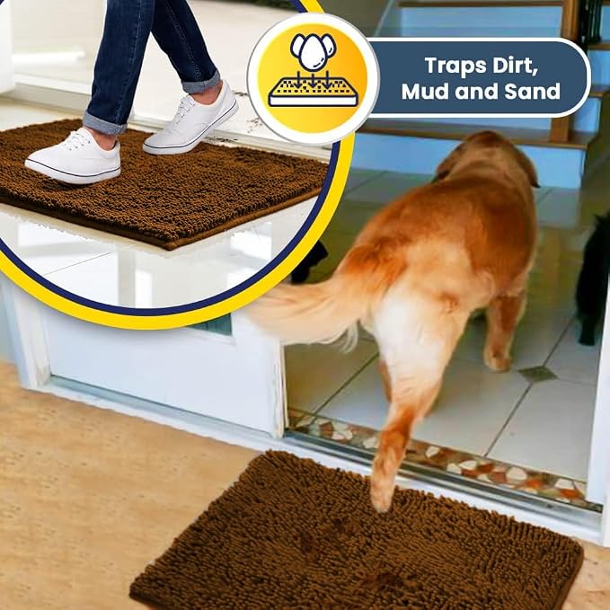 Muddy Mat® | Super Water Absorbent Door Mat Indoor, Microfiber Quick Dry Chenille Entryway Rug, Slip Resistant Front Door Mat, Indoor Mats for Entryway, Machine Washable Pet Rug, Amber 3ft x 4ft