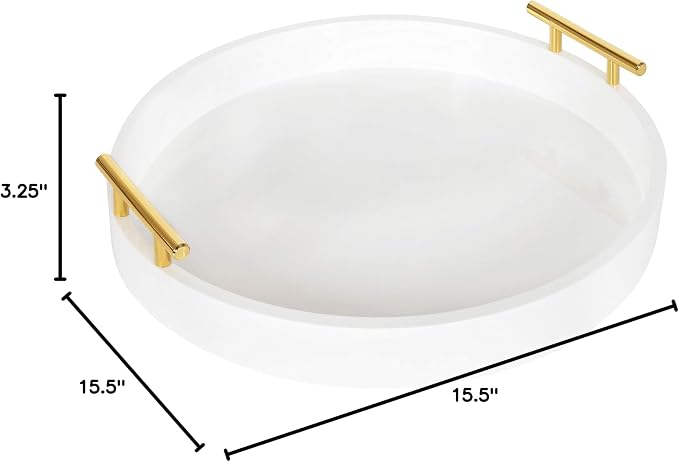 Kate and Laurel Lipton Modern Round Tray, 15.5" Diameter, White and Gold, Decorative Accent Tray for Storage and Display