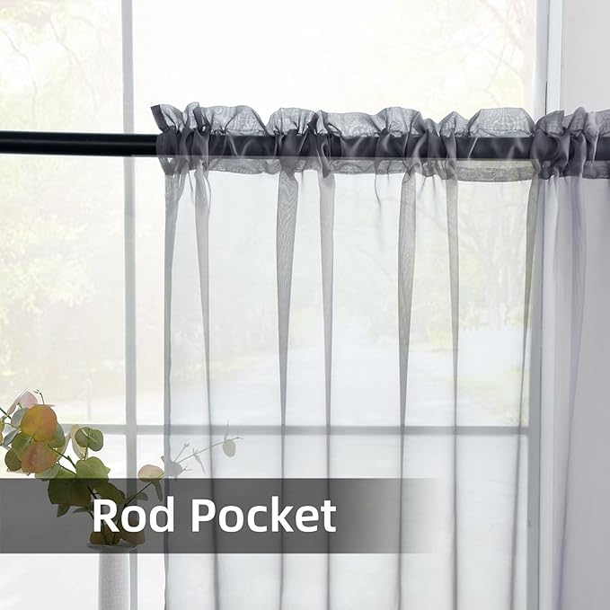 youleyar Solid Sheer Rod Pocket Curtain Voile Draperies 2 Panels White Beige Black Grey Coffee 52 Inch Width 84 Inch Long 1 Pair for Kitchen Bedroom Children Living Room Yard(Grey,52Wｘ84L)