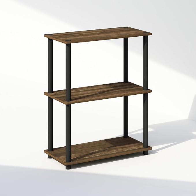 Furinno Turn-N-Tube Book Shelf, 3-Tier Bookshelf, Bookcase with Multipurpose Compact Display Rack, 11.6 x 23.6 x 29.6, for Living Room, Bedroom, Home Office, Columbia Walnut/Black
