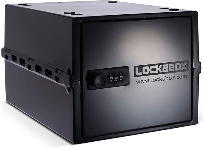 Lockabox One™ | Compact and Hygienic Lockable Storage Box for Food, Medicines, Tech and Home Safety | One Size 12 x 8 x 6.6 inches externally (Jet)