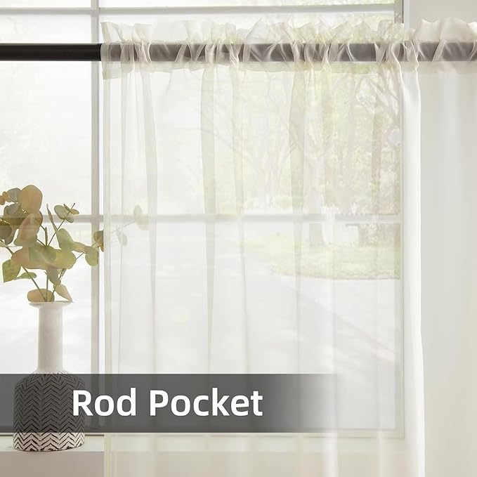 youleyar Solid Sheer Rod Pocket Curtain Voile Draperies 4 Panels Ivory Beige Black Grey Coffee 52 Inch Width 45 Inch Long 1 Pair for Kitchen Bedroom Children Living Room Yard(Ivory,52Wｘ45L)
