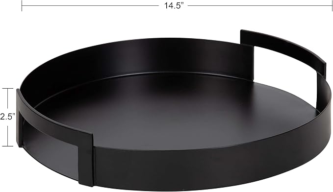 Kate and Laurel Myo Modern Round Metal Tray; 15 x 15; Black; Decorative Circular Tray for Storage and Display