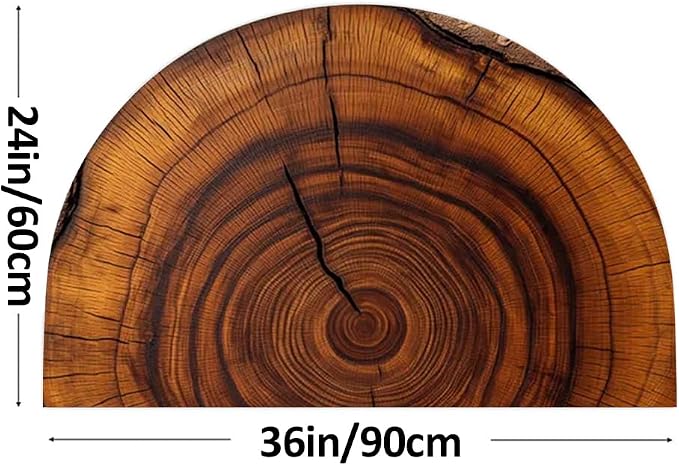 Wood Grain Brown Half Round Door Mat Non Slip Washable Semi Circle Area Rug,Absorbent Soft Doormat for Front Door Entryway,Heavy Duty Welcome Mat with Rubber Backing,Floor Mat for Garage Pet 17"x30"