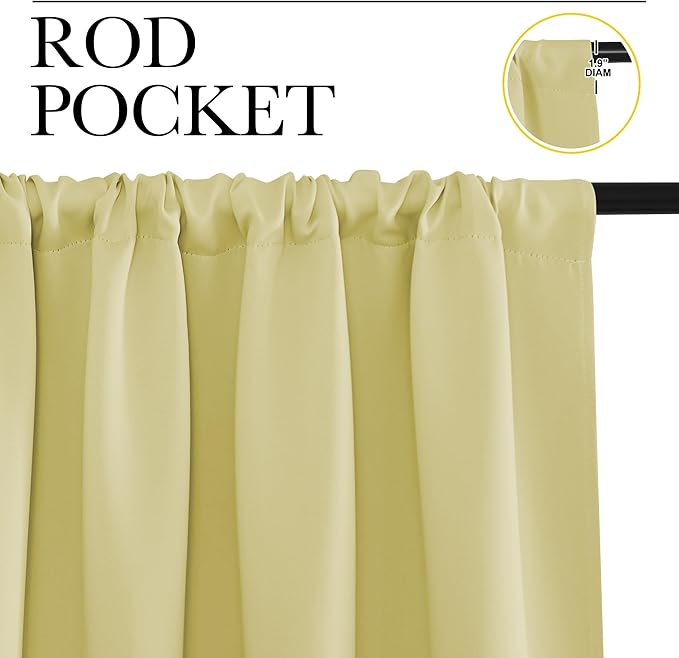 NICETOWN Blackout Curtains for Living Curtains, Paler Yellow, 2 Panels, 42 by 72, Room Darkening Window Curtain Panels, Easy-Care Solid Thermal Insulated Draperies/Drapes for Daughter Room