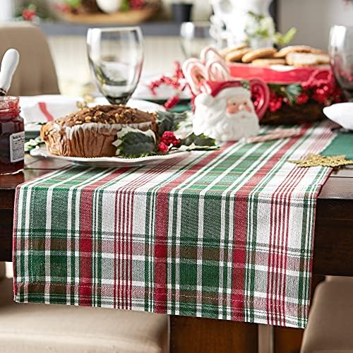 DII Yuletide Plaid Christmas Collection Holiday Dining Table Linen, Table Runner, 14x108, Forest Green & Maroon - Image 3