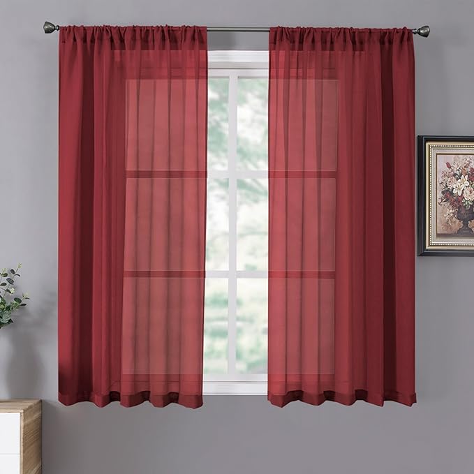 Tollpiz Short Sheer Curtain Linen Textured Living Room Curtains Sheer Light by Tollpiz