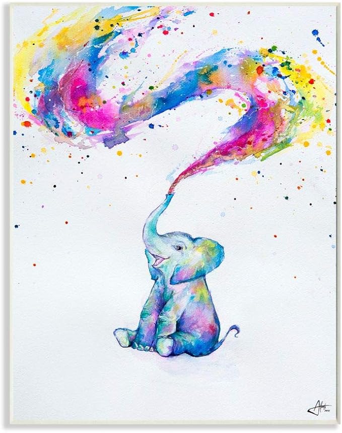 Colorful Abstract Elephant, 13 x 19 Inch Mounted Print on Wall Plaque | Stupell Industries | 13 x 19 Inches, Easy to Hang and Sturdy, Made in USA, by Marc Allante