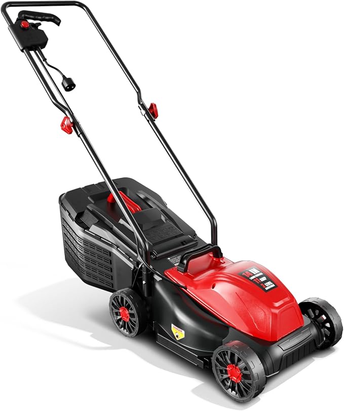 Baotree 12Amp 14" Corded Lawn Mower, 3-Height, 2-in-1 Mulch & Bag | Corded Electric, Lawn Care