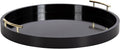 Kate And Laurel Lipton Modern Round Ottoman Tray; 22 Inch Diameter; Black and Gold; Decorative Circle Coffee Table Tray for Living Room Decor or Large Serving Tray
