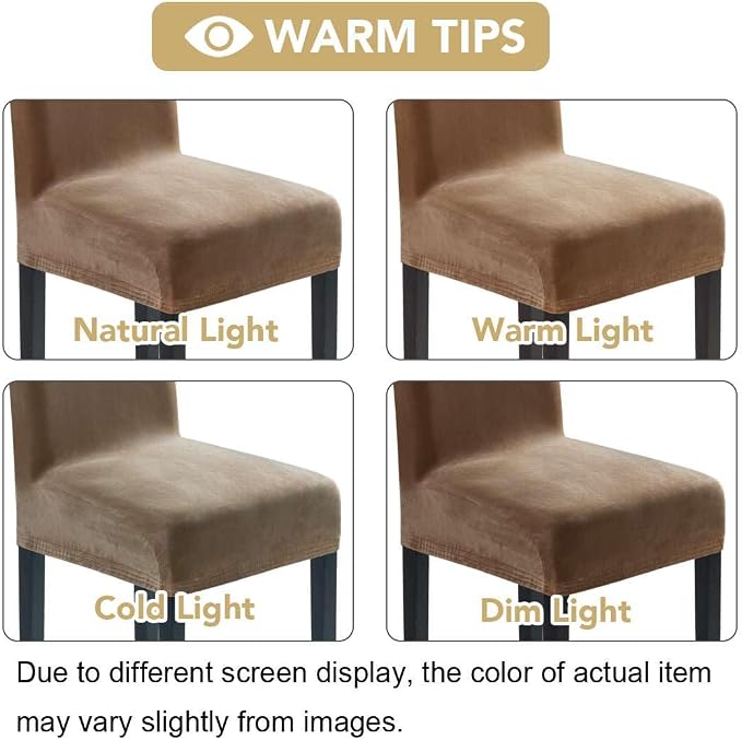 H.VERSAILTEX Velvet Dining Chair Covers Stretch Chair Covers for Dining Room Set of 4 Parson Chair Slipcovers Chair Protectors Covers Dining, Soft Thick Solid Velvet Fabric Washable, Camel