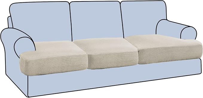 H.VERSAILTEX Stretch 3 Piece T Cushion Sofa Slipcovers Individually Sofa Cushion Covers for 3 Cushion Couch Sofa Seat Cushion Covers with Elastic Bands Featuring Thicker Jacquard Fabric, Island Fossi