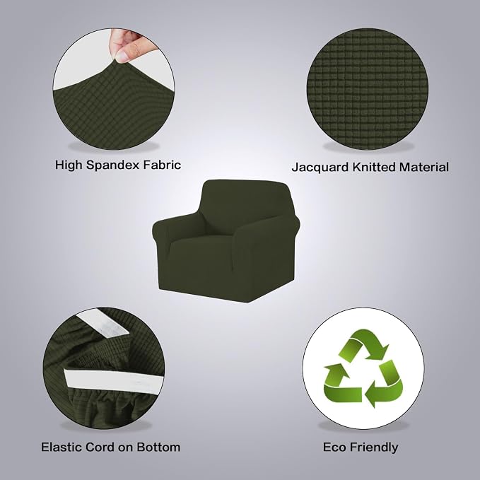 H.VERSAILTEX Stretch Chair Slipcover Sofa Cover Furniture Protector Cover High Spandex Small Checks Knitted Jacquard Sofa Cover Chair Covers for Living Room (Armchair 31"-40", Olive)