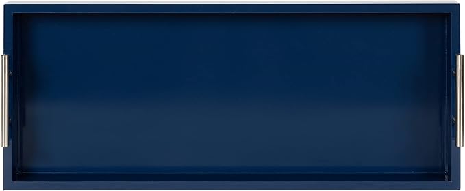 Kate and Laurel Lipton Narrow Decorative Tray; 10 x 24; Navy Blue and Silver; Chic Accent Tray for Display and Storage