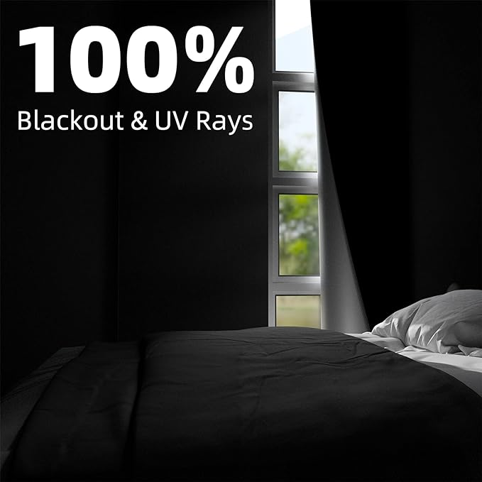 NIGHTON Portable Blackout Curtains 150"×59", Strong Hook and Loop Tape Strips with Adhesive, Cuttable Blackout Window Cover, 100% Black Out Material Blinds for Baby Nursery or Travel - Black