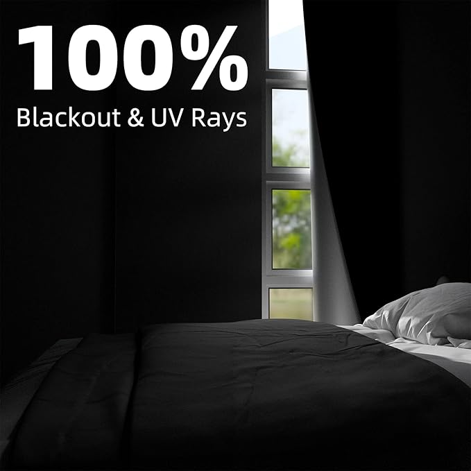 NIGHTON Portable Blackout Curtains 40"×59" Strong Hook and Loop Tape Strips with Adhesive,Black out Shades That can be Cut,100% Blackout Material Blackout Blinds for Baby Nursery or Travel-Black 2Pack