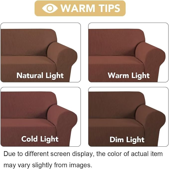 H.VERSAILTEX Stretch Sofa Covers for 3 Cushion Couch Covers Sofa Slipcovers for Living Room Feature Thick Checked Jacquard Fabric with Elastic Bottom, Sofa Large - Caramel