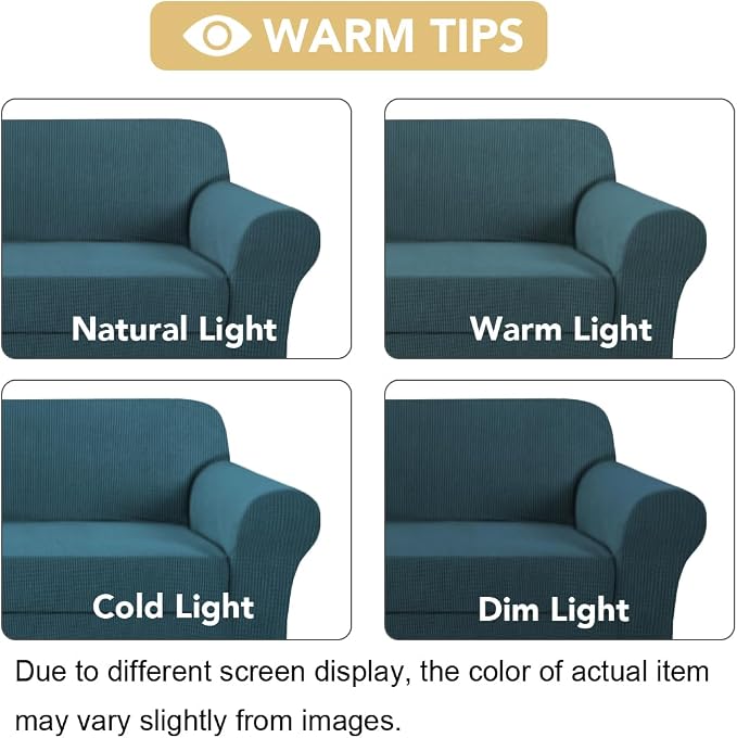 H.VERSAILTEX Loveseat Slipcover 2 Piece Stretch Loveseat Cover Couch Cover|Sofa Cover Suit for T Cushion/Box Cushion, Feature Small Checked Jacquard (58"-70", Deep Teal)