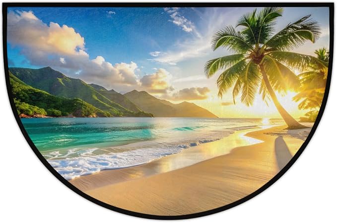 Summer Sunshine Half Round Door Mat Non Slip Half Circle Rugs | Palm Tree Washable Half Moon Rug Semi Circle Rugs Indoor Entrance Floor Carpet for Kithen Bedroom Fireplace Decor