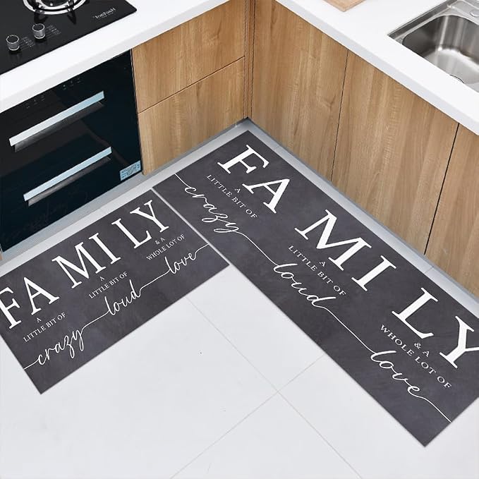 GUBIYU Kitchen Rug Set of 2, A Little Bit of Crazy A Whole Lot of Love Rugs for Living Room Dining Room Bedroom Aesthetic Anti Fatigue Kitchen Mats Non Skid Waterproof Rugs Farmhouse Home Decor