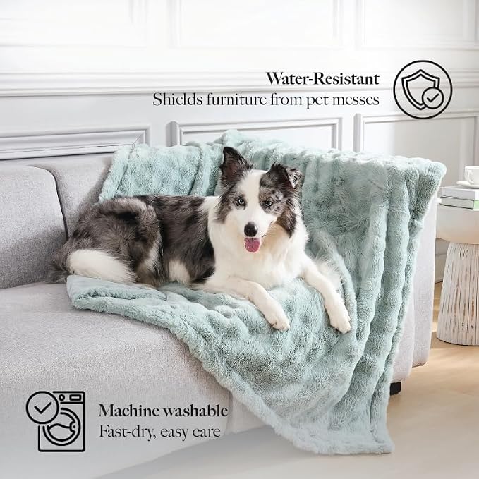 Modern Threads Water-Resistant Faux Rabbit Fur Pet Blanket for Dogs & Cats – Ultra-Soft Couch, Bed & Crate Protector, 30x40 Light Blue