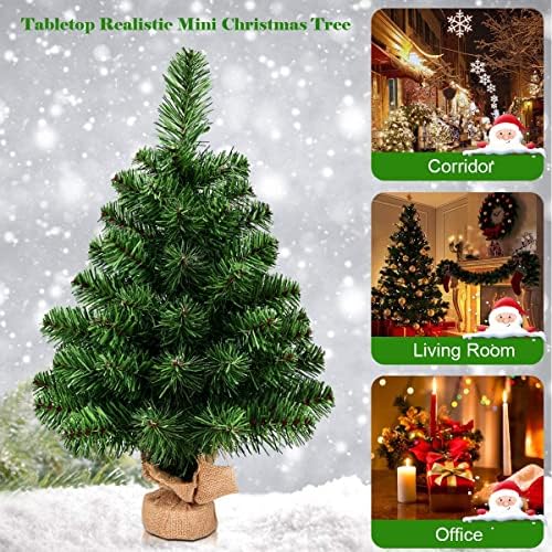BANGTANE 2FT Mini Christmas Tree, Artificial Tabletop Spruce Xmas Tree with Lifelike Tree Top & Realistic PVC Needles, Burlap Base, Christmas, Thanksgiving Indoor Décor for Home, Office (2FT) - Image 5