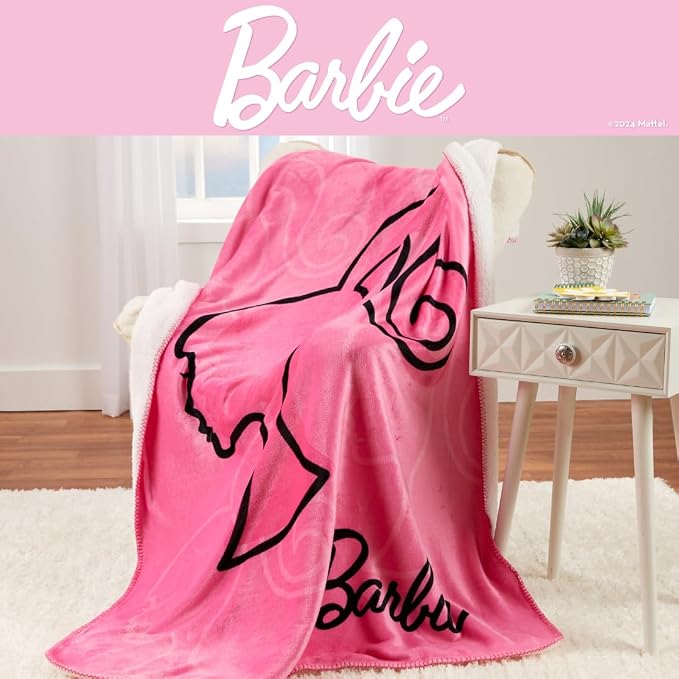 Barbie Kids Bedding Soft Plush Cozy Sherpa Blanket Throw, 46 in x 60 in, (Officially Licensed Product) by Franco