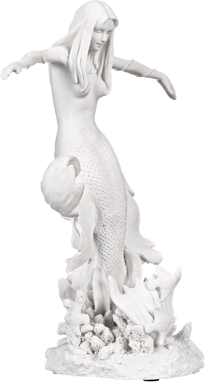 Design Toscano Oceans Queen Mermaid Figurine Statue, 9 Inch, Bonded Marble Polyresin, White