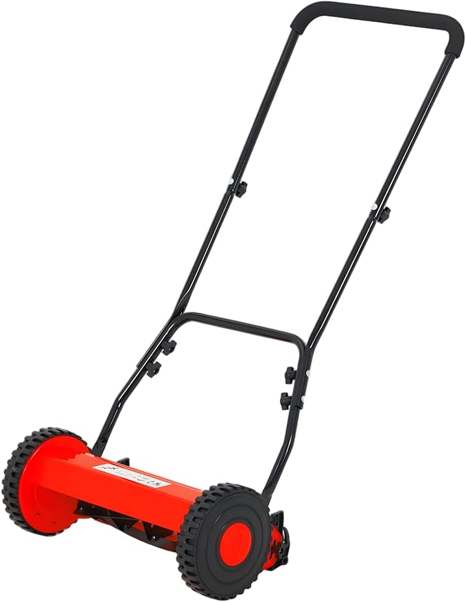 14" Hand Push Lawn Mower, 5-Blade Push Reel Lawn Mower | with Adjustable Cutting Height, Quiet Eco-Friendly Manual Lawnmower for Home Garden
