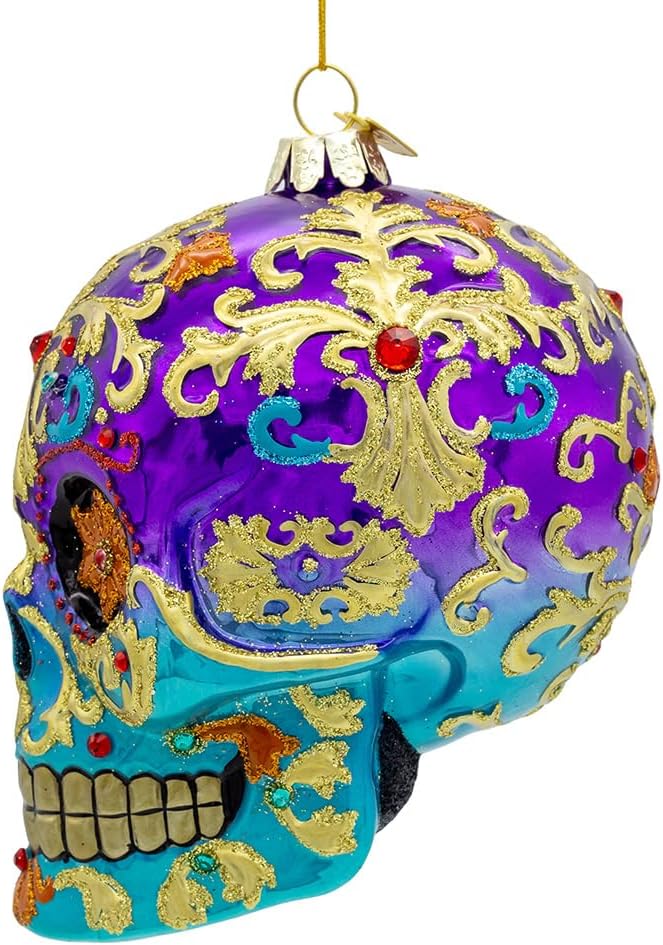 Kurt Adler 4.75" Bellissimo Glass Sugar Skull Ornament