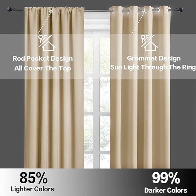 RYB HOME Blackout Curtains for Living Room - Room Darkening Curtains Polyester Thermal Insulated Drapes Privacy Protect for Bedroom Entryway, W 42 x L 45, Biscotti Beige, 2 Pcs