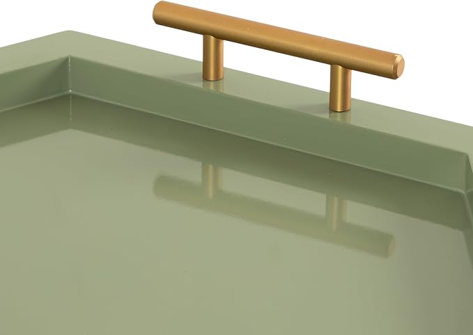 Kate and Laurel Halsey Decorative Hexagon Tray with Gold Metal Handles; 18 x 16; Green and Gold; Modern Glam Serving Tray with Handles for Living Room Decor