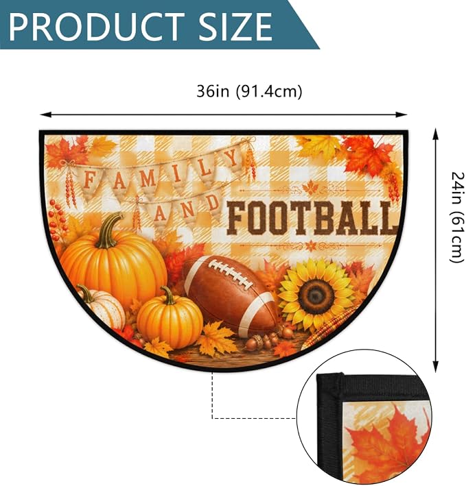Thanksgiving Half Round Door Mat Outdoor Doormat Bedroom Entrance Rug A3 | Autumn Pumpkin Thanksgiving Semi Moon Door Mat Non-Slip Absorbent Kitchen Rug Indoor Welcome Bath Mat 36" X 24"