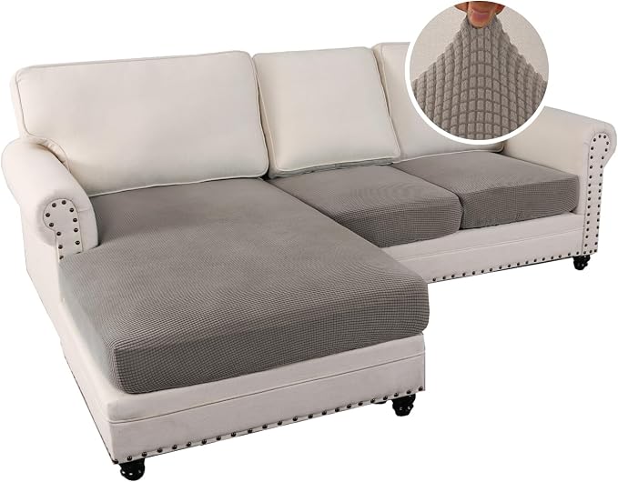 H.VERSAILTEX Sectional Couch Covers 3 Pieces Sofa Seat Cushion Covers L Shape Separate Cushion Couch Chaise Cover for Both Left/Right Sectional Couch (Seat Only: 1 Chaise + 2 Sofa, Taupe)