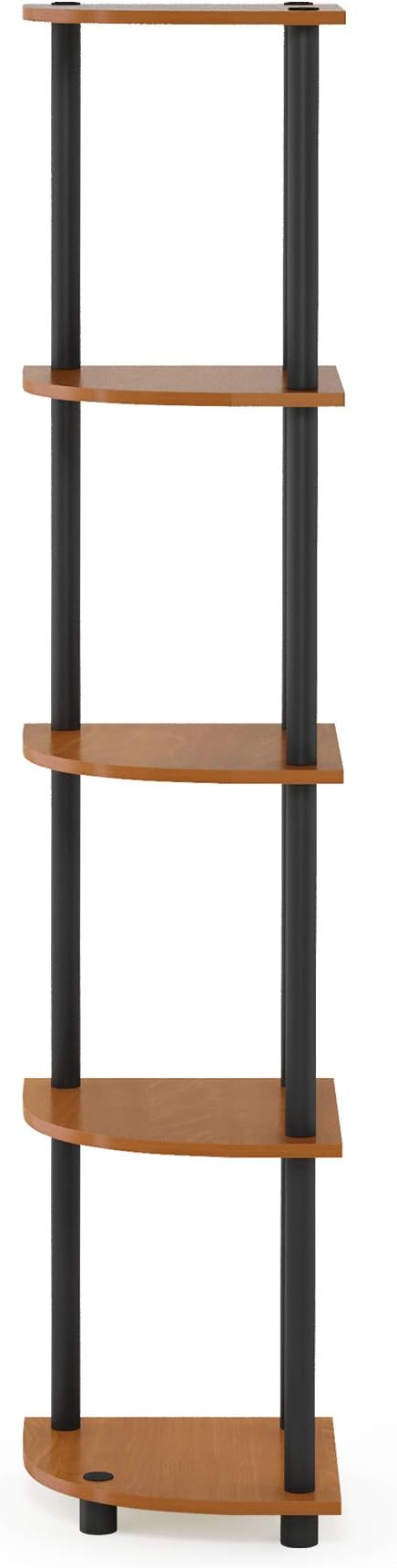 Furinno TURN-N-TUBE Corner Shelf, 5-Tier Corner Bookshelf, Open Storage Shelves, for Organization and Storage, Living Room, Home Office, Garage, Bedroom, Light Cherry