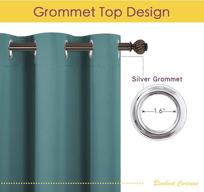 NICETOWN Window Curtain Panels, Thermal Insulated Solid Grommet Blackout Draperies/Drapes (Sea Teal, One Pair, 70 by 72-inch)