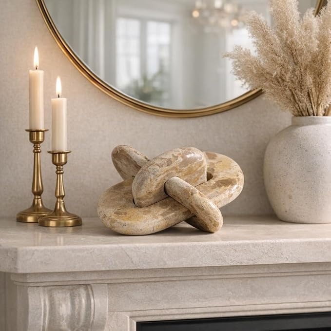 Sagebrook Home 9x9 Rounded Marble Knot, Light Leopard