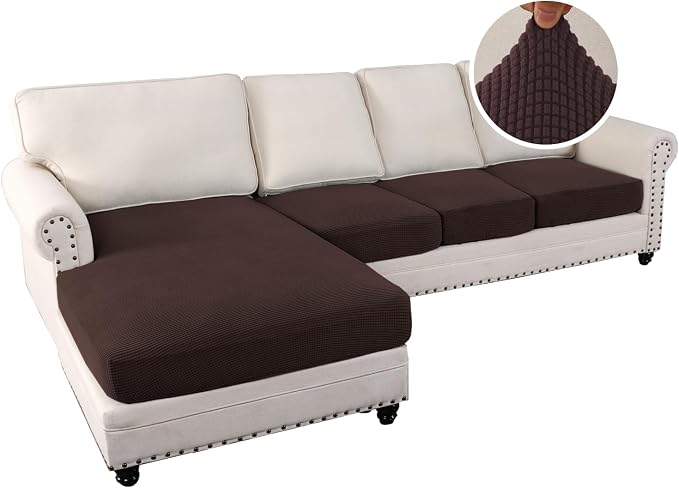 H.VERSAILTEX Sectional Couch Covers 4 Pieces Sofa Seat Cushion Covers L Shape Separate Cushion Couch Chaise Cover for Both Left/Right Sectional Couch (Seat Only: 1 Chaise + 3 Sofa, Chocolate)
