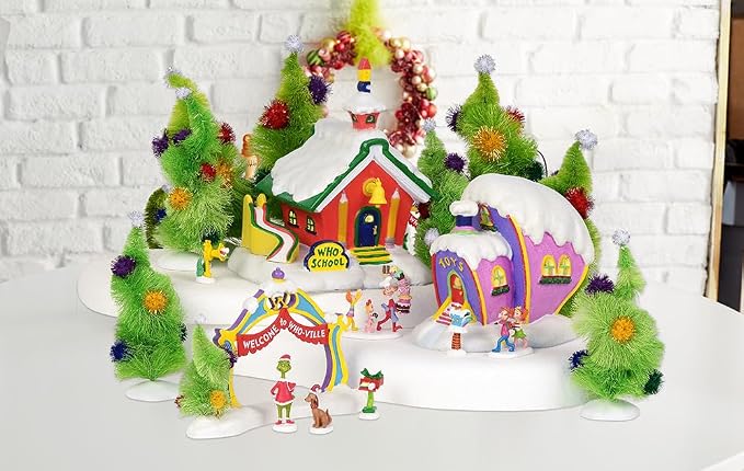 Department 56 Dr. Seuss the Grinch Village Accessories Wonky Christmas Trees Figurine Set, 6 and 8.25 Inches, Multicolor