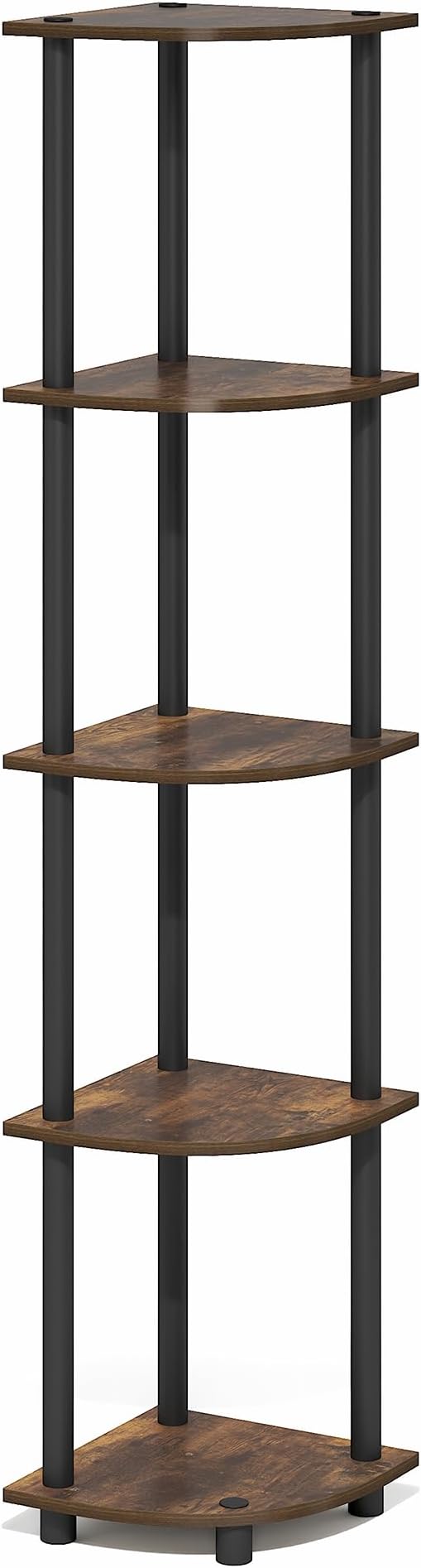 Furinno Turn-N-Tube Corner Shelf, 5-Tier Corner Bookshelf, Open Storage Shelves, for Organization and Storage, Living Room, Home Office, Garage, Bedroom, Amber Oak