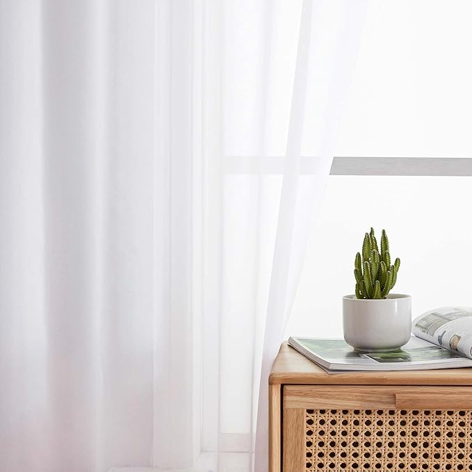 Cafe Curtains 36 Inch Length Tier 2 Pieces, Modern Soft Airy Sheer Kitchen Short Curtains for Small Window, Rod Pocket Small Curtain for Bathroom Basement, White, Each, 42" Wx36 L Inches