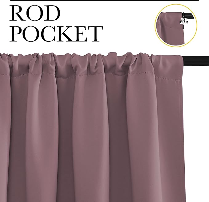 NICETOWN Blackout Curtains for Living Room, Darkening Window Curtain Panels, Easy-Care Solid Thermal Insulated Draperies/Drapes for Daughter Room (Dry Rose, 2 Panels, 42 by 63)